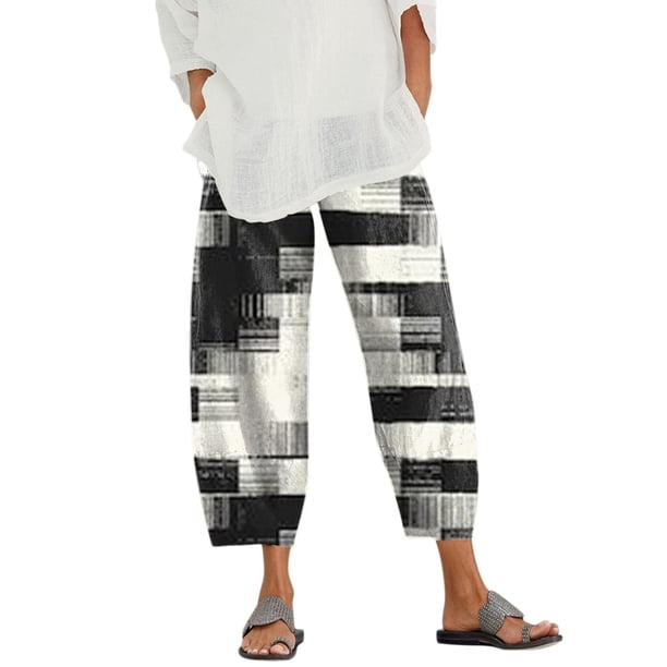 Pantalones de mezclilla Gibobby para mujer con cintura elástica y bolsillo suelto estampado largo Informal Gris L