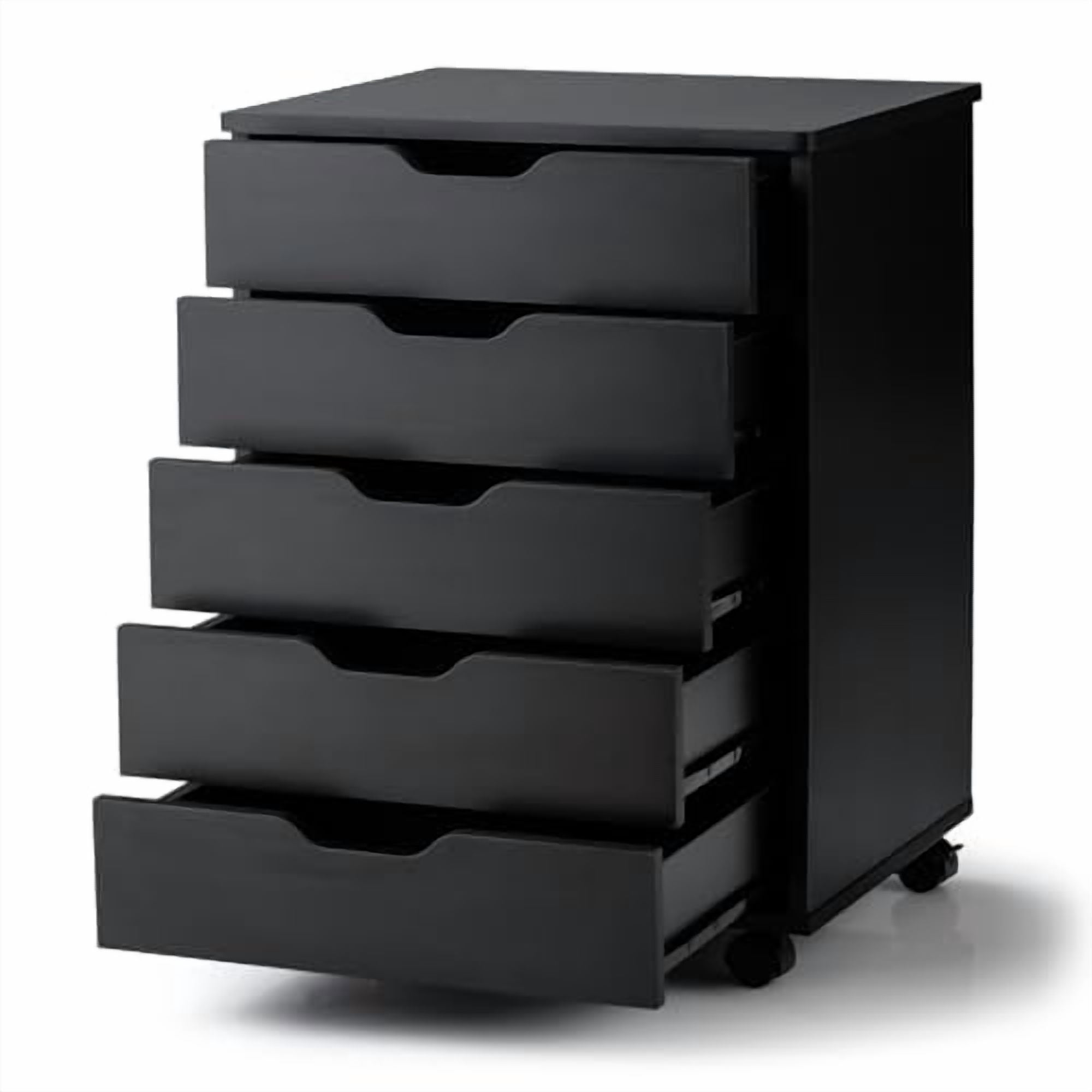 DORTALA 5 Drawer Chest File Cabinet with Wheels, Versatile Mobile Under Desk Office Storage Cabinet, Wood Filing Cabinet for Home Office, Black