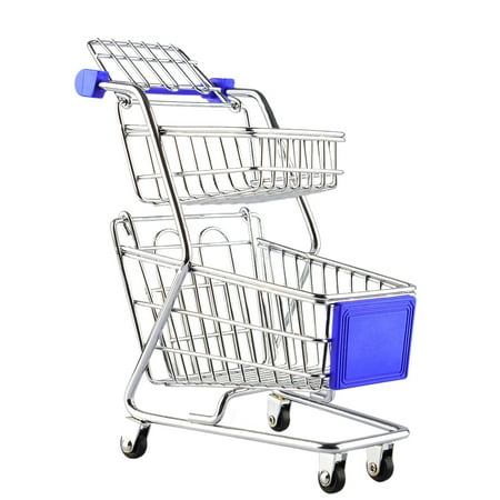 Novelty Box - Creative Novelty Gift Double-deck Mini Supermarket Shopping Cart Storage Box - Blue