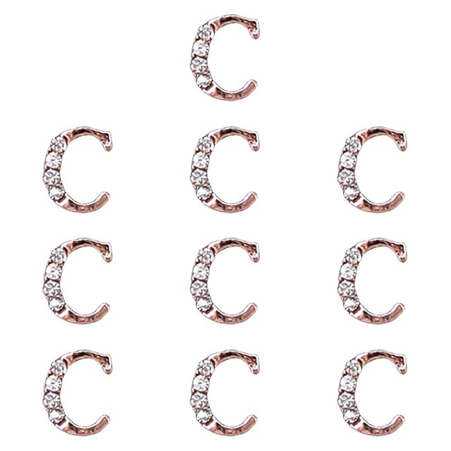 10 Uds. De alfabetos para decoración de uñas, brillantes tridimensionales, ahuecados, aleación Diy, 26 letras doradas del alfabeto, diamantes de imitación para salón de uñas