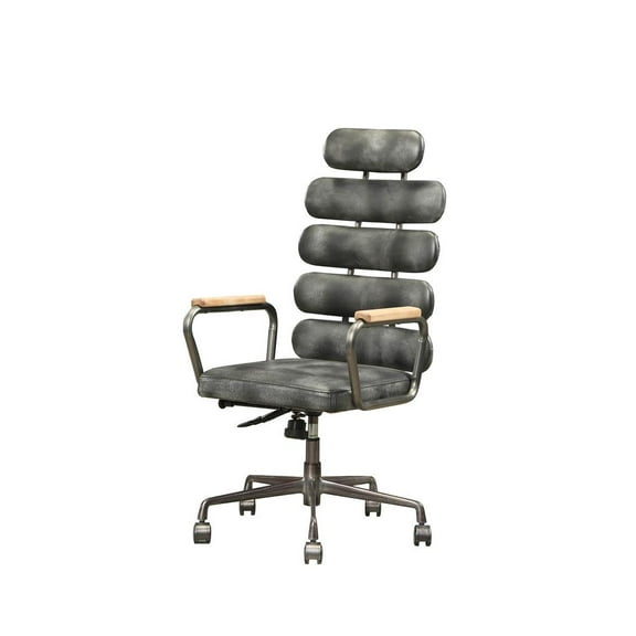 Leatherette Metal Swivel Executive Chair with Five Horizontal Panels Backrest Gray - Saltoro Sherpi