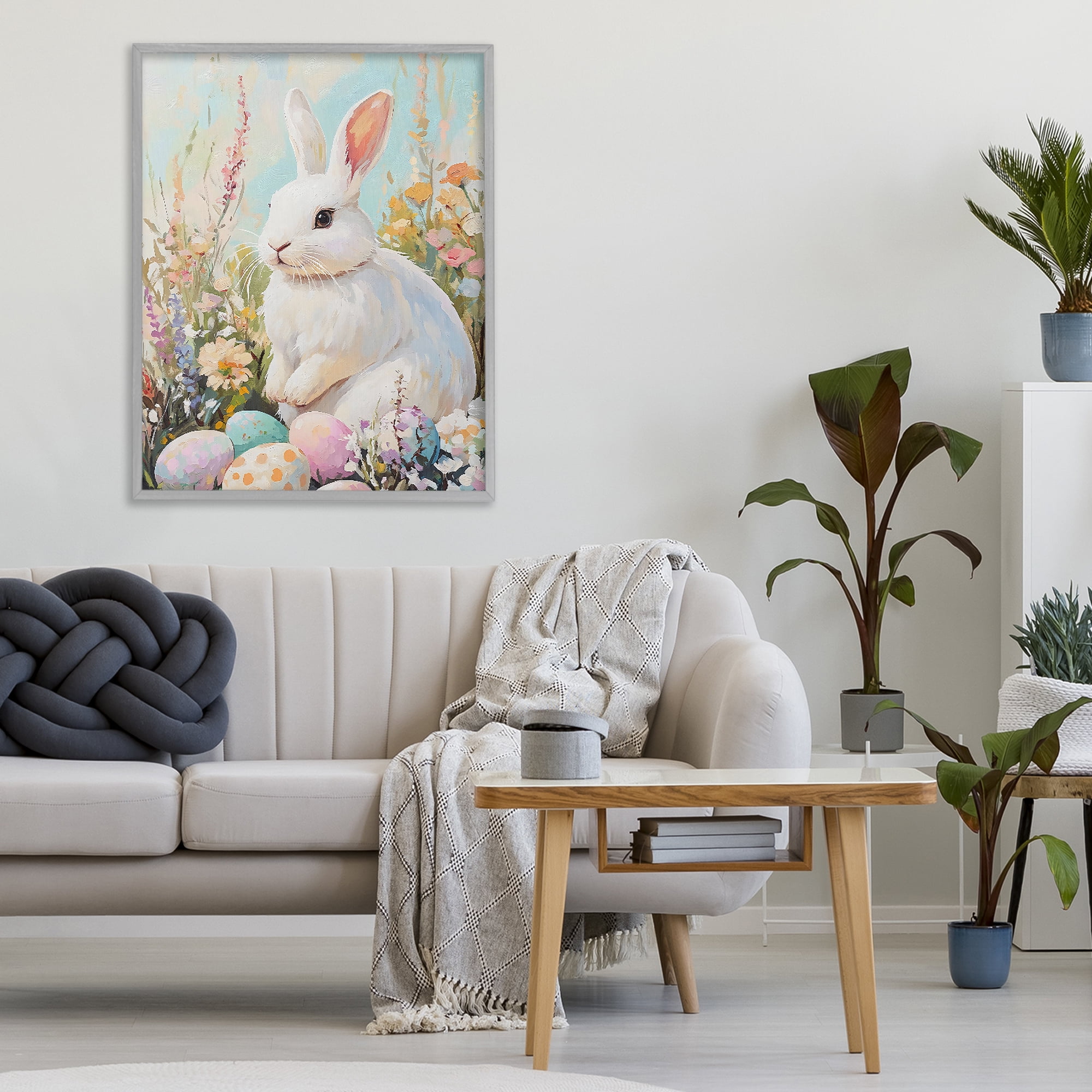 Stupell Industries White Easter Bunny in Wildflowers Gray Framed Giclee Art, design by The Prints Vibe