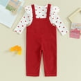 thumbnail image 3 of Bagilaanoe 2Pcs Toddler Baby Girls Valentine's Day Outfits Overalls Set Long Sleeve T-Shirt Tops + Suspender Pants 6M 12M 18M 24M 3T 4T Kids Formal Clothes, 3 of 7
