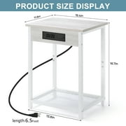 Oumilen Adult Nightstand End Table with Charging Station White, Set of 2