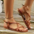 thumbnail image 5 of HomeDM Women's Flat Sandals Cross Strap Open Toe Ring Ankle Strap Comfort Casual Walking Beach Sandals Size 9.5, 5 of 7