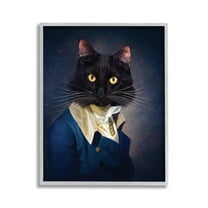 Stupell Industries Cat with Colonial Fashion Animals & Insects Painting Gray Framed Art Print Wall Art, 11 x 14