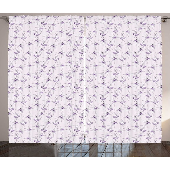 Ambesonne Ballerina Curtains 2 Panel Set, Pattern of Ballet Dancers, 108" x 63", Pale Pink Lavender