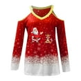 thumbnail image 2 of ICHUANYI Clearance Christmas Fashion Women's Casual Long Sleeve V-Neck Hollow Out Shoulder Printed Ladies Tops Blouse(Red, XL) ICHUANYI WER2023081504171, 2 of 3