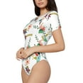 thumbnail image 2 of Daiia Pretty Floral With Leaves Women'S Crew Neck Short Sleeve Slim Fit T Shirts Tops Basic Bodysuit Leotard Clothing-Medium, 2 of 9
