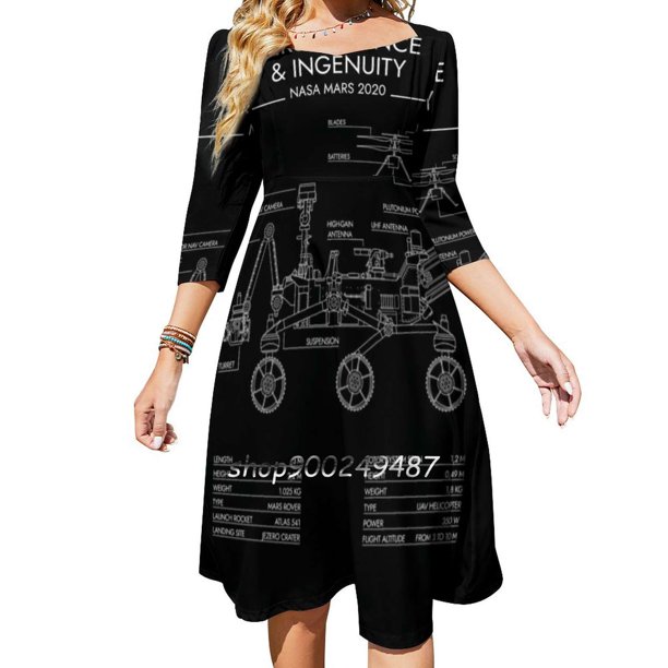 Perseverancia e ingenio: Marte 2024 (vestido blanco sin escote cuadrado, estampado holgado, bonito y elegante, para fiesta en la playa)