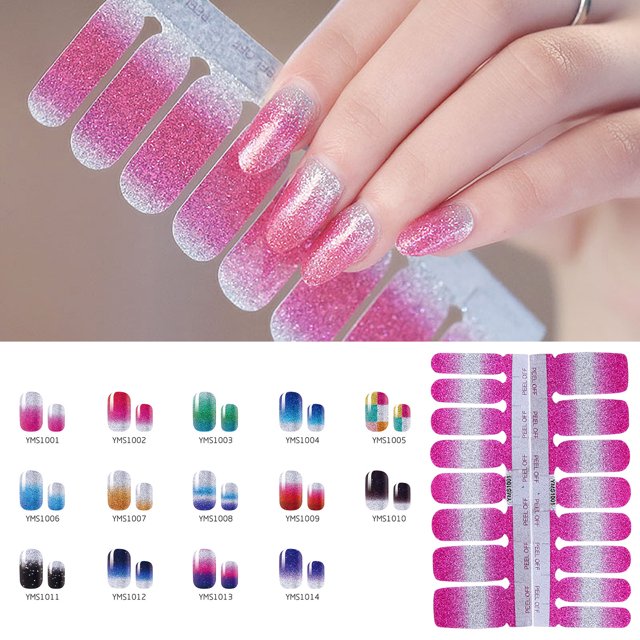 Weekly Deals! Gspmoly Nail Stickers, Glitter Solid Color Nail Stickers Full Color Gradient Nail Stickers 16 Stickers/Piece Nail Art Stickers