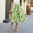 thumbnail image 6 of Yucgh Women's Floral Print Midi Skirt with Drawstring Elastic Waist, Casual Bohemian Skirt, A-line Summer Skirt with Pockets,Light Green,L, 6 of 7