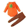 thumbnail image 3 of Kiijoy Newborn Infant Halloween Pumpkin Hooded Romper Striped Leggings Set, Sizes 18-24M, 3 of 8