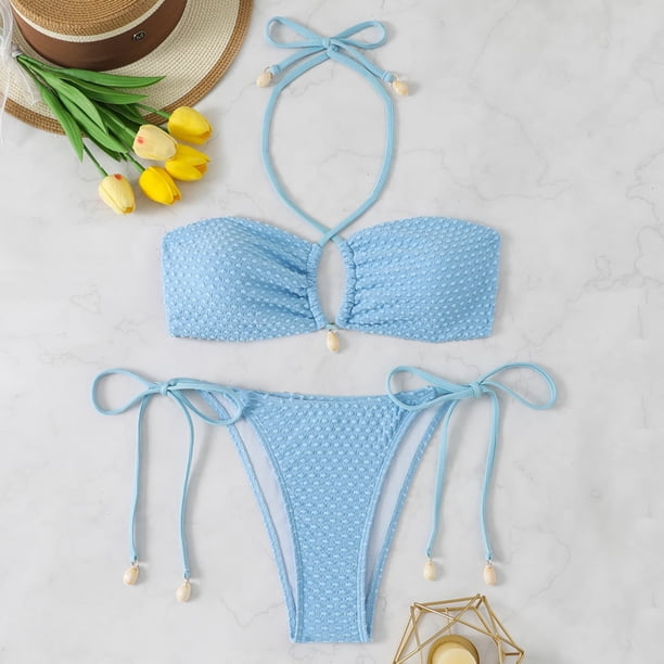 Trajes de baño para mujer, bikinis de cintura alta con cordón ajustable, traje de baño fruncido, conjunto dividido, trajes de baño para mujer, trajes de baño para mujer, traje de baño para mujer, traj