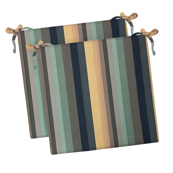 RSH Décor Indoor Outdoor Set of 2 Foam Dining Chair Seat Cushions, 19" x 19" x 3", Braymont Dune Blue Stripe