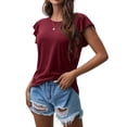 thumbnail image 3 of Nlife Women Crew Neck Ruffle Short Sleeve Curved Hem Plain T-Shirt, 3 of 7