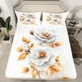 thumbnail image 2 of White Floral Twin Bed Sheets Set Modern Minimalist Sheets Modern Artistic Sheet Set Golden Leaves Top Sheet, 2 of 7