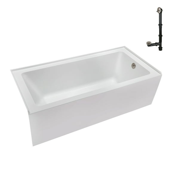 Streamline NAL-5340-BNK 60 in. x 30 in. Acrylic Right-Hand Drain Alcove Bathtub in Glossy White With External Drain in Brushed Nickel