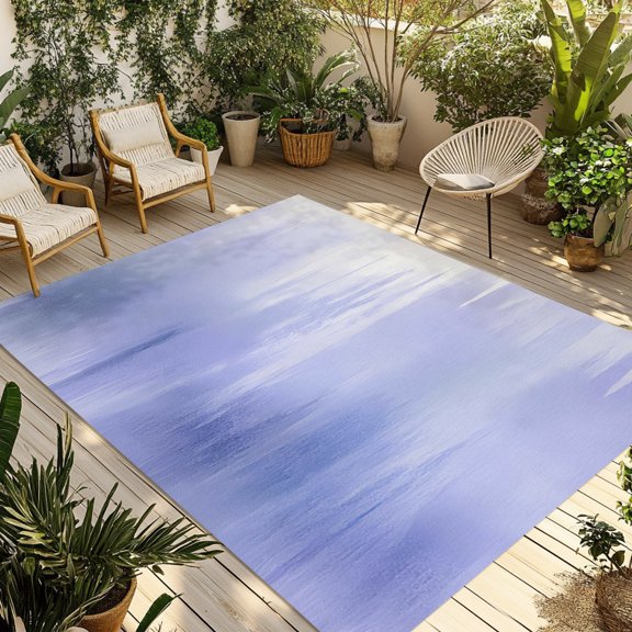 Minimalist Gradient Outdoor Area Rug 5x8ft Decorative Indoor Outdoor Rug Abstract Blue Purple White Patio Area Rug for Porch, Deck, Balcony, Entryway, Camping & RV