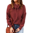 thumbnail image 4 of QAFOPEH Women High Neck Long Sleeve Drawstring Hoodie, 4 of 6