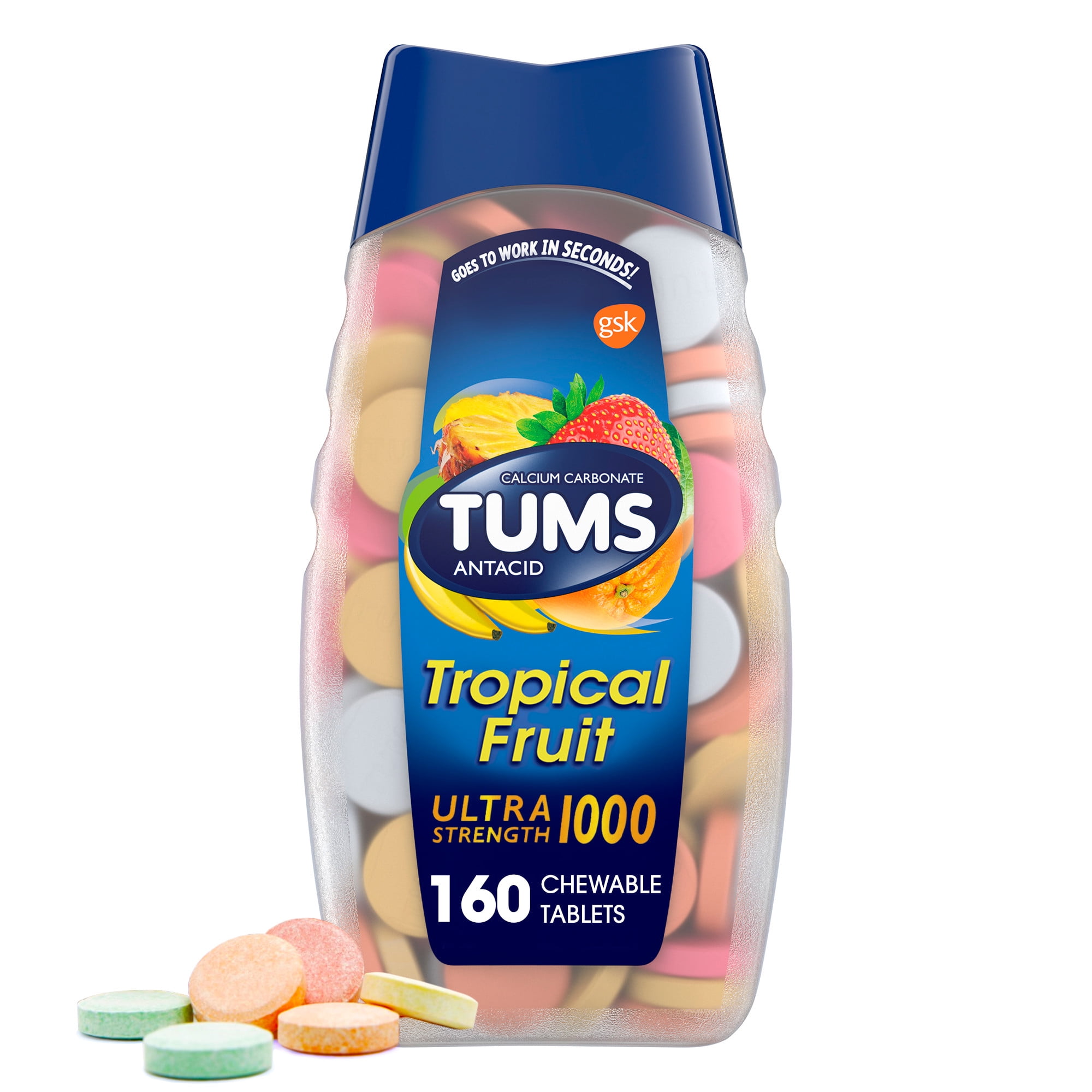 Tums Tropical Fruit Ultra Strength 1000 Antacid, 160 Ct