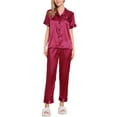 thumbnail image 2 of Conjunto de pijama de 2 piezas para mujer INSPIRE CHIC, camisa de dormir con botones y pantalones, ropa de noche, color rojo, 2 of 6