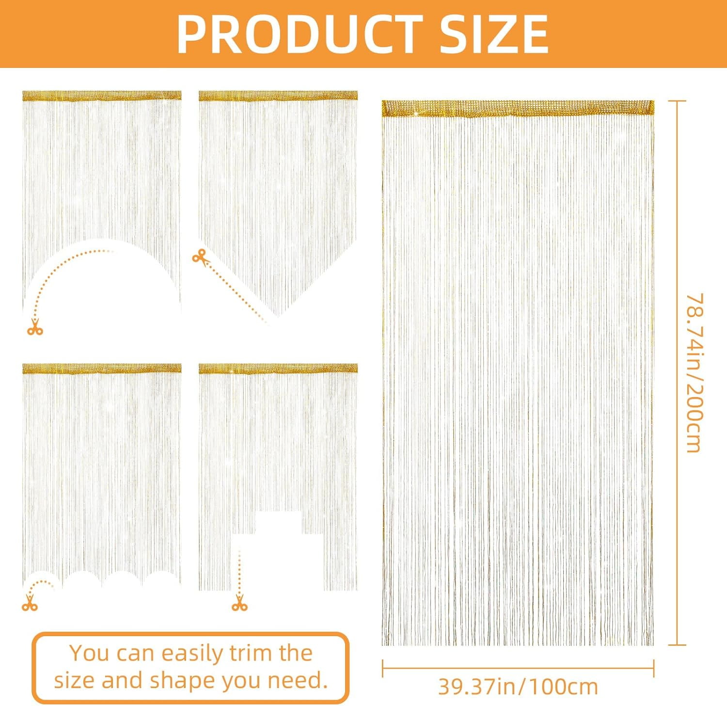 4 Pieces Glitter String Curtains Doorway Beads Curtains, 39 x 79 Inch Hanging Fringe Hippie Room Divider Door String Curtain Boho Doors Tassel for Doorways, Windows, Closet, Privacy Decor (Gold)