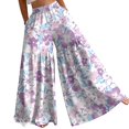 thumbnail image 3 of Floral Tiered Palazzo Pants for Women - High Waist Elastic Wide Leg Trousers, Flowy Boho Beach Bottoms for Women's Summer Vacation & Resort Wear Purple XXL, 3 of 7
