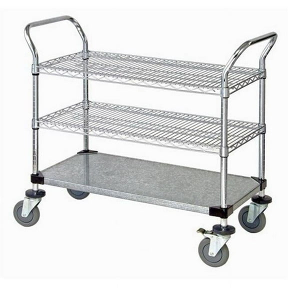 Wire & Solid Shelf Mobile Utility Carts - 48 x 38 x 24 in.