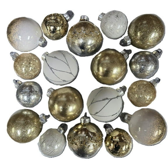 Mercasia 18-Pieces Hand Decorated Glass Ornaments in Gold and White