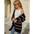 thumbnail image 5 of Womens Striped Cardigan Sweaters Long Sleeve V Neck Open Front Button Down Knit Cardigan Black M, 5 of 8
