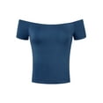 thumbnail image 1 of INSPIRAR CHIC Blusa de Mujer de Manga Corta Off the Shoulder de Longitud de Cadera Sólida XS Azul Marino, 1 of 6