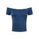 thumbnail image 1 of INSPIRAR CHIC Blusa de Mujer de Manga Corta Off the Shoulder de Longitud de Cadera Sólida XL Azul Marino, 1 of 5