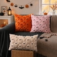 thumbnail image 5 of Halloween Ghost Lumbar Throw Pillow Cover, Cute Tufted Knit Decorative Cushion Case for Sofa Couch, Spooky Soft Plush Fuzzy Fall Holiday Home Decor, 12x20 Inch, Beige, 5 of 6