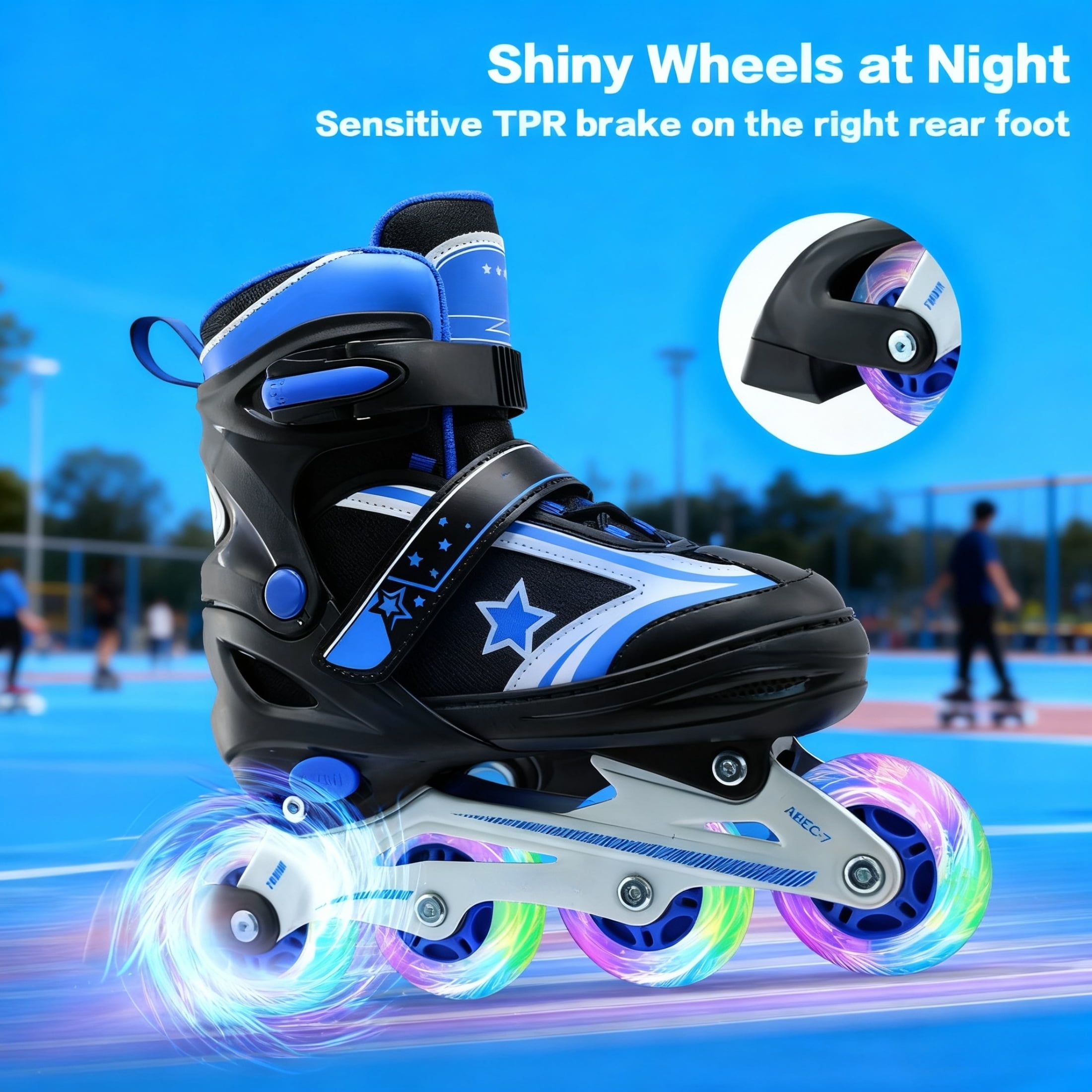 JZY Youth Inline Skates with 8 Glowing Light-Up Wheels,Durable Aluminum Frame for Beginners,For Boys & Girls Ages 5-12,For Indoor and Outdoor Skating