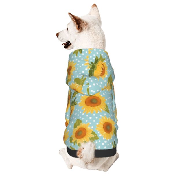 Fotbe White Polka Dot Sunflower A Sudadera con Estampado para Perros Pequeños – Suéter con Capucha para Mascotas, Tela Suave de Forro Polar con Bolsillo-X-Large