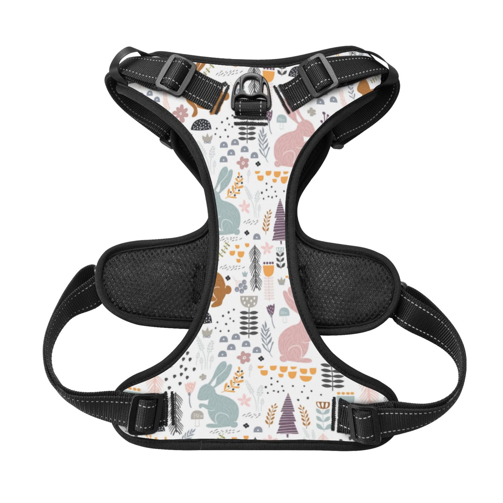 Kdxio Fall Rabbit Print No Pull Dog Harness Adjustable Reflective Oxford Easy Control Medium Large Dog Harness for Training and Everyday-Small