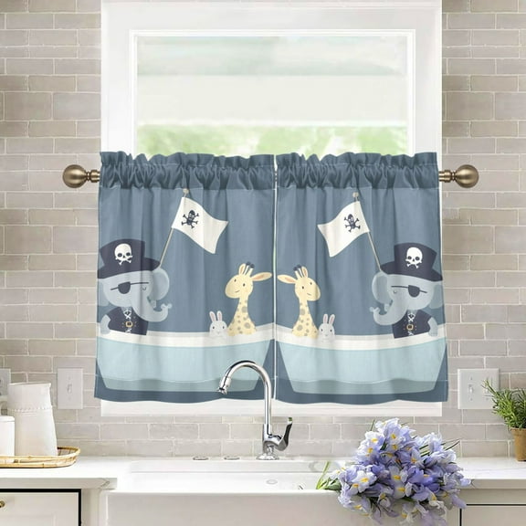 Yayeee Kitchen Curtains Tier Pair Light Filtering 27"x36" Rod Pocket Short Cafe Window Panel, Cute Animals