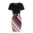 thumbnail image 3 of DondPO Robe Sexy Midi Robes Manches Épissées Robe Fleurie Sexy Femmes Courte Col Rond Mode Imprimée Robe d'Été Robe Moulante Robe Multicolore TTG, 3 of 5
