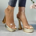 thumbnail image 2 of GJPBGK Women Platform Stiletto Heels Clear Strap Sandals with Flared Heel and Gold Buckles Comfortable Thick Sole Heel for Daily Wear, 2 of 7