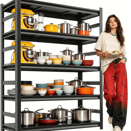 36''Wx72''H Book Shelf, Screwless 5-Tier Installation Metal Bookshelves, Heavy Duty Steel Bookcases, Adjustable Tall Industrial Bookshelf for Living Room, Bedroom and Library, Black