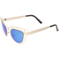 thumbnail image 3 of sunglassLA Unisex Unique Laser Cut Out Cat Eye Sunglasses With Color Mirrored Lens 48mm (Matte Gold / Blue Mirror) - 48mm, 3 of 4