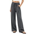 thumbnail image 3 of Maplenight Wide Leg Pants for Women Cotton Elastic Waisted Flowy Casual Trousers with Pockets Drawstring Loose Fit Palazzo Pants for Beach​, 3 of 5