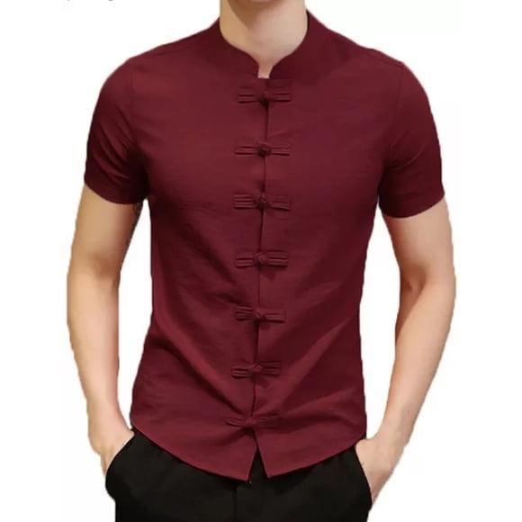 Camisa Hombre Cuello Mao Manga Corta Botón Chino - Bruce Lee