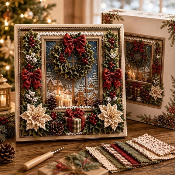 3D Christmas Fabric Poke Art Kit, Handmade Fabric Craft Kit, Holiday Embroidery Kit, DIY Christmas Decoration Set for Home Decor (#4)