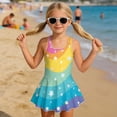 thumbnail image 3 of Uorisanigo Kids One Piece Swimsuit Girls Size 8-9 Back Strap Swimwear Polyester and Spandex Skirted Bathing Suit Beach Sport, Rainbow Star, 3 of 6