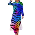 thumbnail image 2 of 2024 Tiger Stripes Chiffon Dress Abstract Line Print Retro Dresses Female Long Sleeve Street Fashion V Neck Oversized Casual Dress, 2 of 7