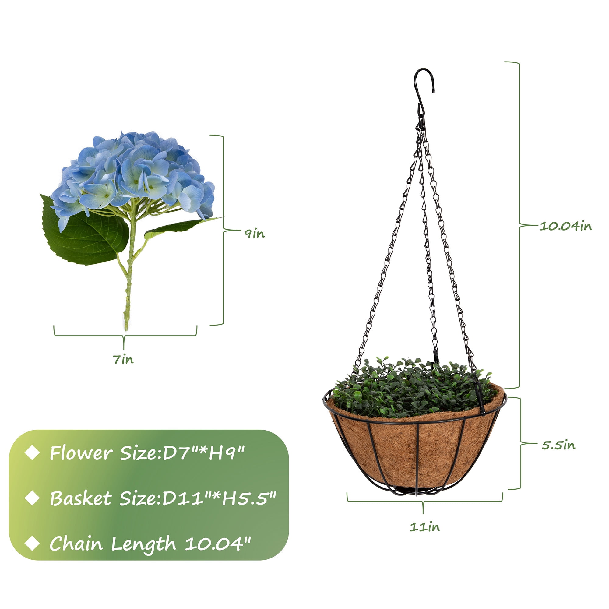 RosyHaven 2Pack Hanging Hydrangea Artificial Flowers with Real Touch Large Bule Hydrangea Flowers,Outdoor Faux Flower Hanging Basket for Spring Summer Porch Balcony Yard Garden Patio Home Decor