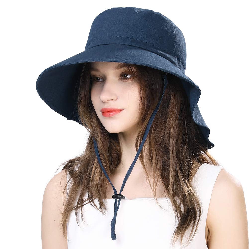 Comhats Sun Hat Women Foldable UPF 50 Wide Brim with Neck Flap UV ...