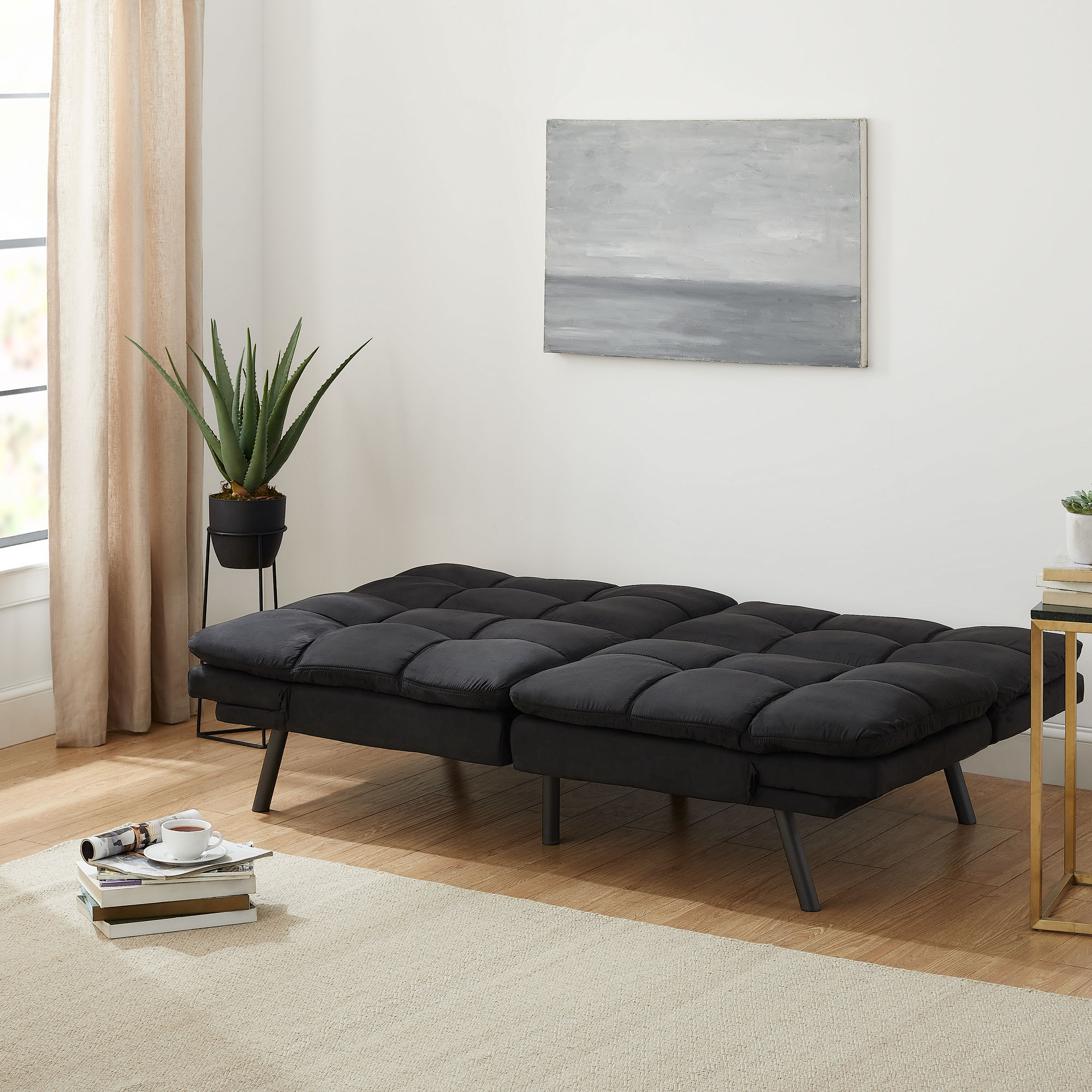 Mainstays 72 in Memory Foam Futon Sofa Bed, Black photo 2